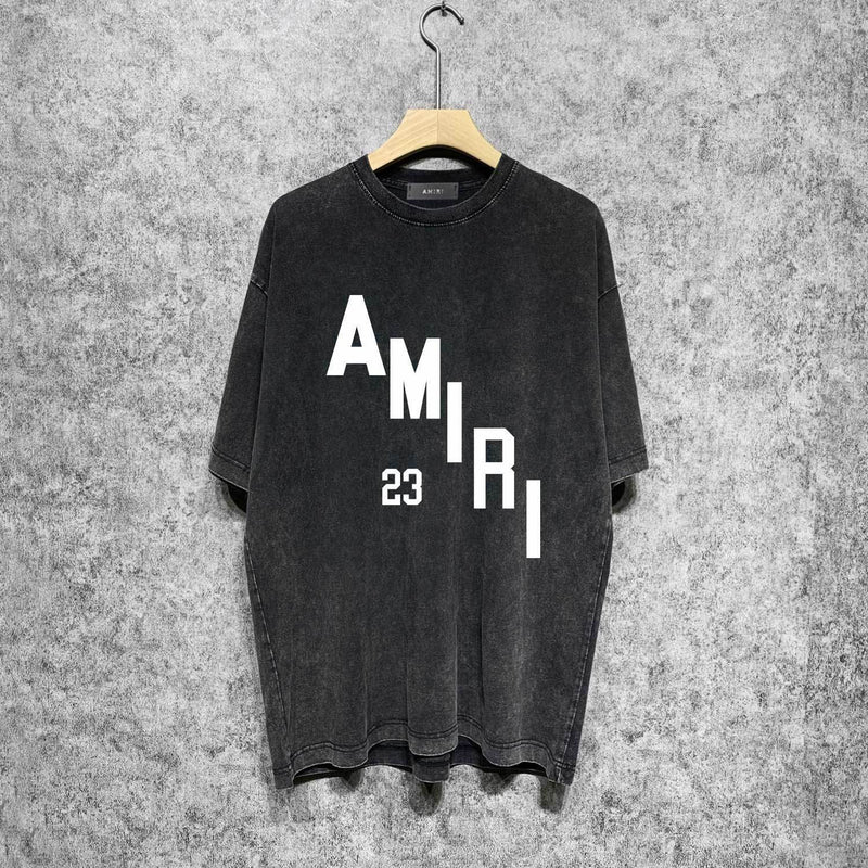 Amiri washed t-shirt ladder text printing short sleeves