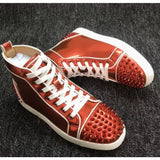 Louboutin-style red bottom shoes european station rivets cl red bottom shoes black velvet nails suede high-top hot diamond shoes fashiontrendyeasiest for match sneakers pure original