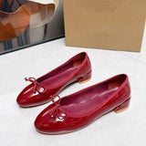 Louboutin-style red bottom shoes clfrench gentle style round toe sweetbows slip-on beautiful ballet shoes flats