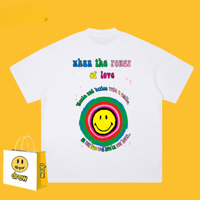 Drew T Shirts T-shirt Smiley Graffiti Printing Short Sleeve
