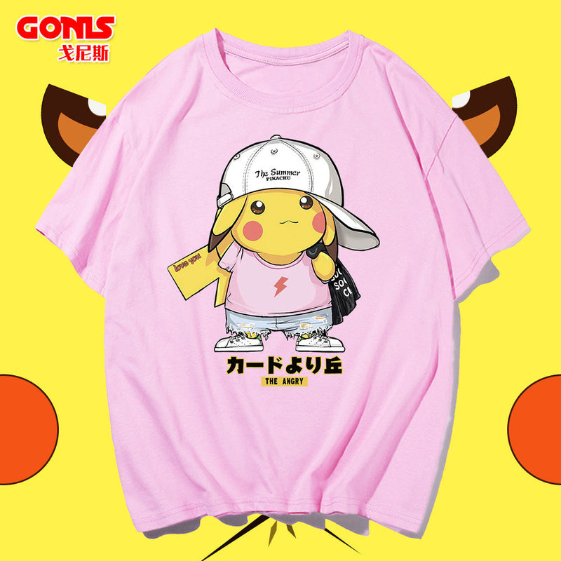 Men and Women Pokemon Pikachu T Shirt Y Pikachu Short Sleeve T-shirt for Men and Women