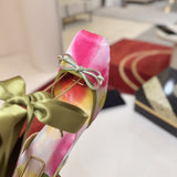 Louboutin-style red bottom shoes colorful smudged rhinestone flowers thin strap high heels open toe sandals high heels stiletto round toe cl