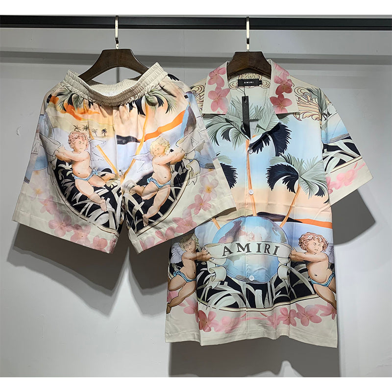 Amiri Shirt And Shorts 2 Piece Set Fashion Print Couple High Street