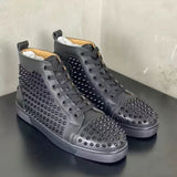 Louboutin-style red bottom shoes wintercl red bottom rivetsexport high-top sneakers tie back round toe cow suede casual shoes