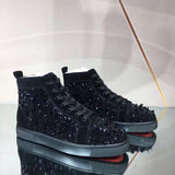 Louboutin-style red bottom shoes european station exclusive cl red bottom studded shoes embroider men's sneakers black casualcouple style