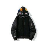 Shark Print Hoodie Digital Pixels Camouflage Color Matching Cap Jacket Sleeve Sweater Hooded Zipper Cardigan Outerwear