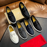 Louboutin-style red bottom shoes spring clmen genuine leather loafers flats slip-on casual shoes fashionable work clothing men's shoes