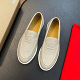 Louboutin-style red bottom shoes cl red bottom genuine leather loafers men business casual slip-on shoes easiest for matchplaid slip-on men's shoes
