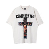 Men Vintage T-Shirts Vintage Washed Old Graffiti Loose Crew Neck Short Sleeves