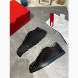 Louboutin-style red bottom shoes european station cl electric embroidered red bottom men's shoes black embroiderlow ankle studded men's shoes flatscasual shoes crescent shoes