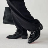 Louboutin-style red bottom shoes wang junkai cl red bottom shoes men's formal derby shoes tie back glossy business leather shoes groom wedding shoes