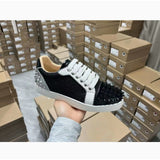 Louboutin-style red bottom shoes, popular european station cl red bottom shoes, electric embroidery style, low-top high-top men's shoes, red bottom couple, trendy rivets, casualtie back