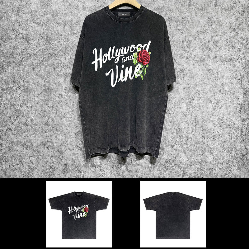 Amiri washed t-shirt hollywood rose printing short sleeve