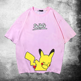 Men and Women Pokemon Pikachu T Shirt Summer Jingling Bao Ke Meng Loose Large Size