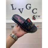 Louboutin-style red bottom shoes fashionexportcl red bottom rivets men's slippers summertrendy flip-flops lightweight non-slip beach shoes cool flip-flops