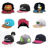 Trendy flat brimmed hat cartoon missing corner bite
