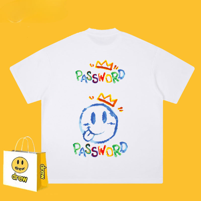 Drew T Shirts Short Sleeve T-shirt Smiley Face Letter Print