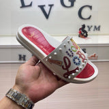 Louboutin-style red bottom shoes fashionexportcl red bottom rivets men's slippers summertrendy flip-flops lightweight non-slip beach shoes cool flip-flops