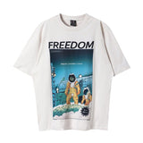 Men Vintage T-Shirts Vintage Washed Old Graffiti Loose Crew Neck Short Sleeves