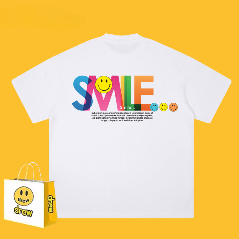 Drew T Shirts Smiley Face Letter Print Short-Sleeve