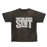 Men Vintage T-Shirts Vintage Washed Old Graffiti Loose Crew Neck Short Sleeves