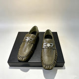 Louboutin-style red bottom shoes cl metal buckle pleated square toe loafers men's slip-on business casual men's leather shoes wholesale