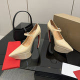 Louboutin-style red bottom shoes clcm high heels fashion model catwalk curved heels women's petites pointed toe waterproof platform red