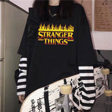 Stranger Things T Shirt T-shirt Fake Two StrangerThings Autumn and Winter Loose