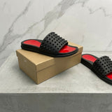 Louboutin-style red bottom shoes exclusively for clin stock red bottom rivets non-slipflats flat heel classic one-word beach sandals outdoor men's shoes