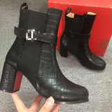 Louboutin-style red bottom shoes studded short boots red bottom cl thick heel short boots small round toe ankle boots popular foreign style fashion boots boots