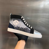 Louboutin-style red bottom shoes european clexport red bottom shoes black velvet studs high-top rivet shoes diamond shoes trendyeasiest for match sneakers