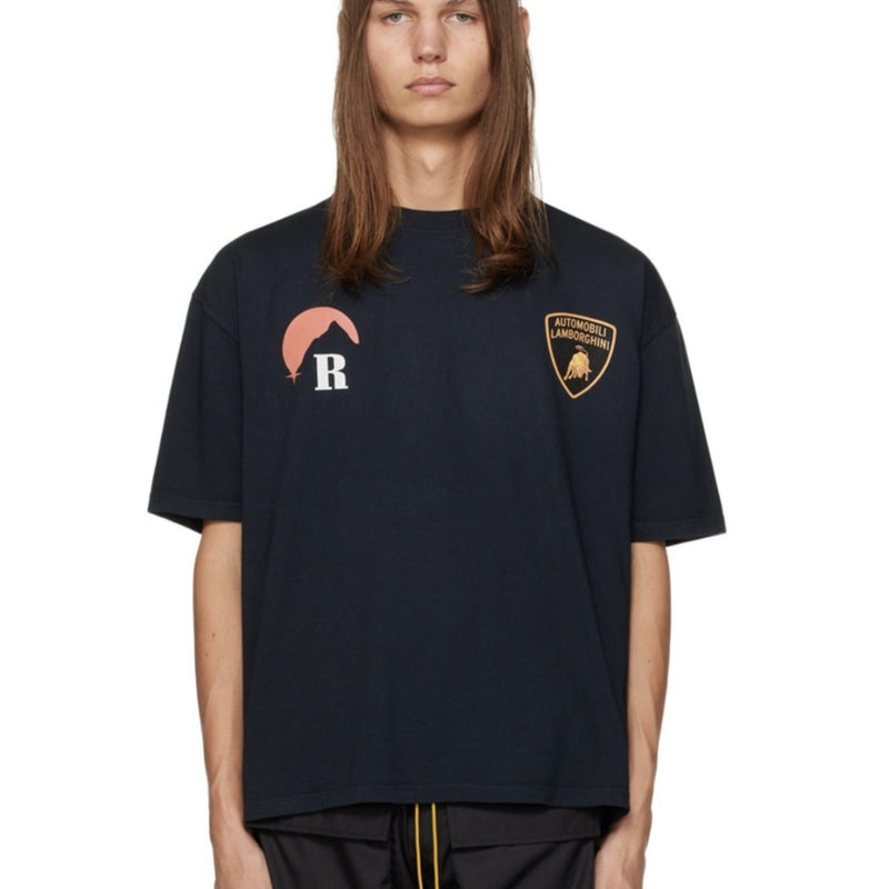 Rhude T Shirt Striped Sunset Snow Mountain Print Short Sleeve T-Shirt