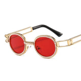 Trendy punk glasses small oval pearl uv protection