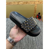 Louboutin-style red bottom shoes fashionexportcl red bottom rivets men's slippers summertrendy flip-flops lightweight non-slip beach shoes cool flip-flops