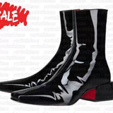 Louboutin-style red bottom shoes studded short boots red bottom cl thick heel short boots small round toe ankle boots popular foreign style fashion boots boots