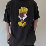 Men Vintage T-Shirts Vintage Mickey Fries Cartoon Washed Old Loose Short Sleeves