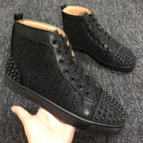 Louboutin-style red bottom shoes european clexport red bottom shoes black velvet studs high-top rivet shoes diamond shoes trendyeasiest for match sneakers