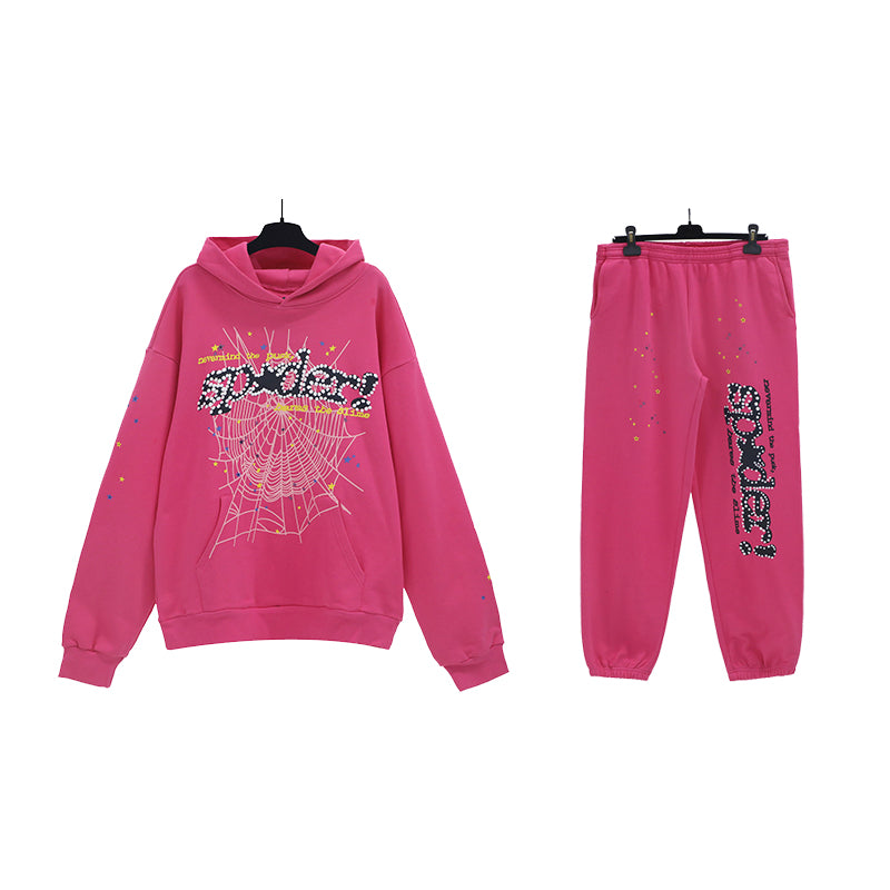 Sp5der Hoodie & Sweatpants 2 Piece Set Cobweb Puff Print Pure Cotton