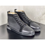 Louboutin-style red bottom shoes guangdong wintercl red bottom rivets high-top sneakers tie back round toe cow suede casual shoes
