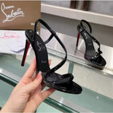 Louboutin-style red bottom shoes export new year; cl red bottom snake-shaped one-strap high-heeled sandals for women with round toe and ultra-high heels factory direct sales