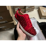Louboutin-style red bottom shoes european cl style gridsmen's shoes cowhide rivets hot diamond low-top red bottom shoes couple sneakers casualeasiest for match
