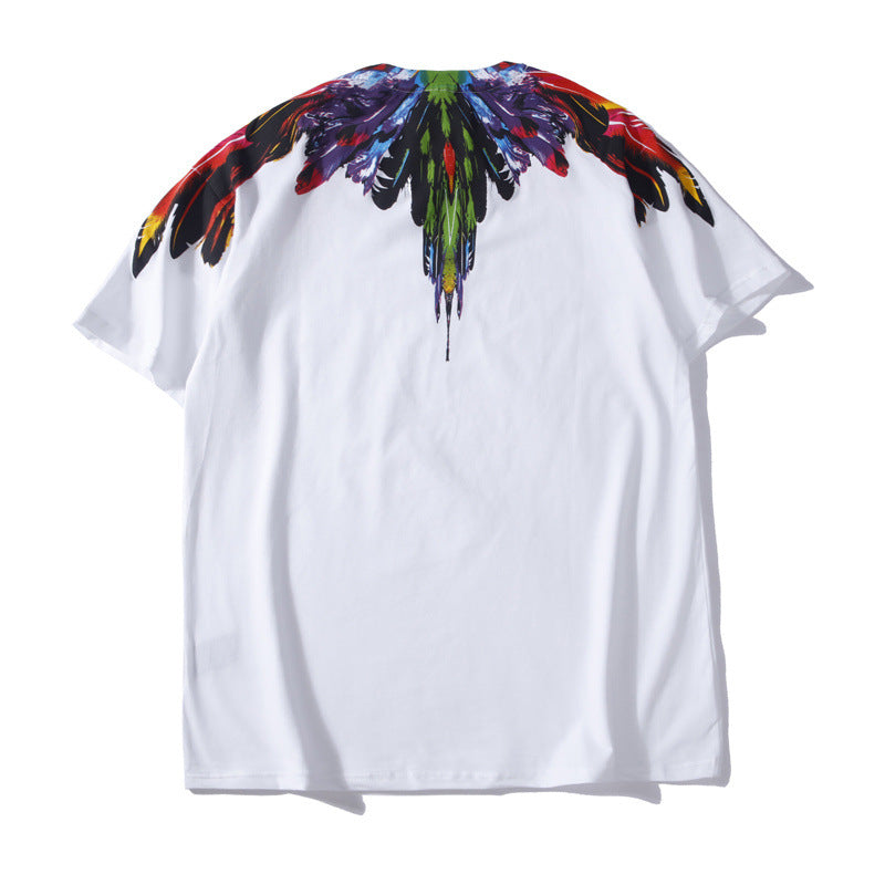 Marcelo Burlon T Shirt Peacock Colorful Feather Pattern Wide Pine European Men and Women Same Style
