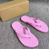 Louboutin-style red bottom shoes cl popular in stock red bottom rivets non-slip flat bottom flat heel flip-flops beach flip-flops outdoor couple factory wholesale