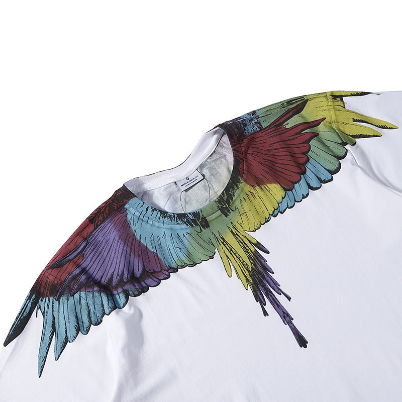 Marcelo Burlon T Shirt MB Rainbow Color Wings Pattern Pure Cotton Men and Women Same Style