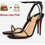 Louboutin-style red bottom shoes high version clbest sellingfrench one-strap sandals socialite elegant rhinestone sexy red bottom high heels open toe high heels