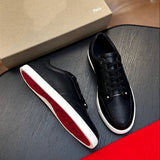 Louboutin-style red bottom shoes clmen genuine leather red bottom casual shoes imported cowhide breathable low-top sneakers trendy men's shoes