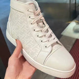 Louboutin-style red bottom shoes guangdong wintercl red bottom rivets high-top sneakers tie back round toe cow suede casual shoes