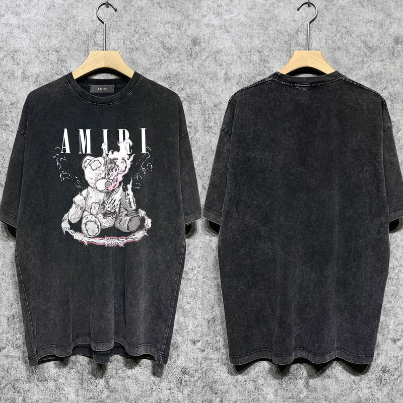 Amiri washed t-shirt teddy bear printing short sleeves