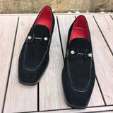 Louboutin-style red bottom shoes cl men's shoes black nubuck leather diamond buckle loafers british men's business formal shoes red bottom shoes: original box