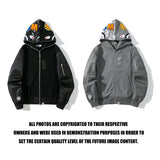 Shark Print Hoodie Digital Pixels Camouflage Color Matching Cap Jacket Sleeve Sweater Hooded Zipper Cardigan Outerwear